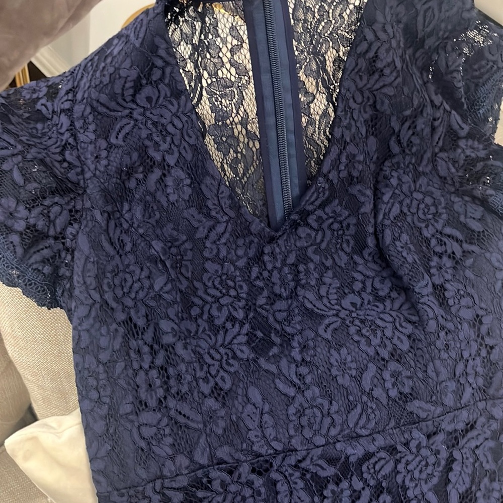 Navy lace evening gown